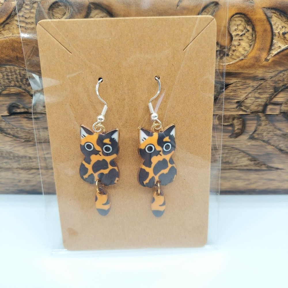 Cute Calico Cat Earrings Kitty Novelty